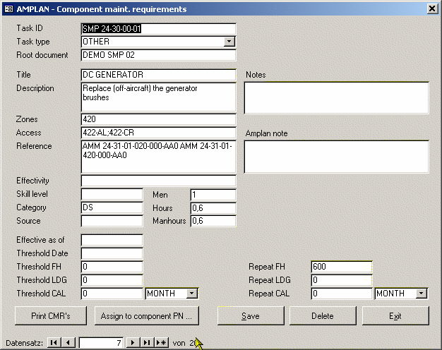 Component maintenance requirements